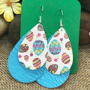 Easter Sunday eggs teardrop faux leather Earrings